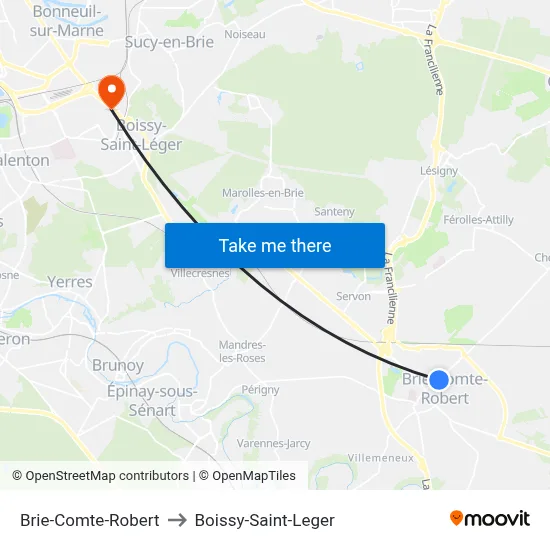 Brie-Comte-Robert to Boissy-Saint-Leger map