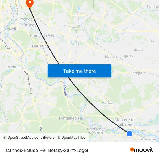 Cannes-Ecluse to Boissy-Saint-Leger map