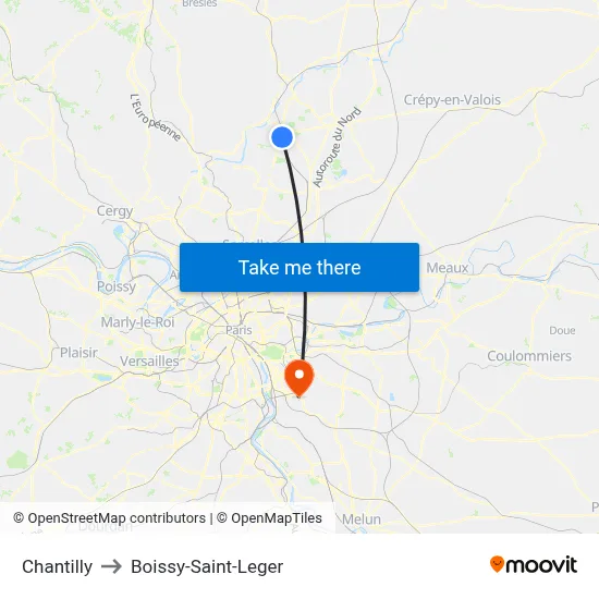 Chantilly to Boissy-Saint-Leger map