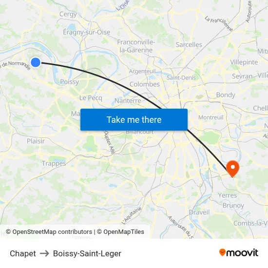Chapet to Boissy-Saint-Leger map