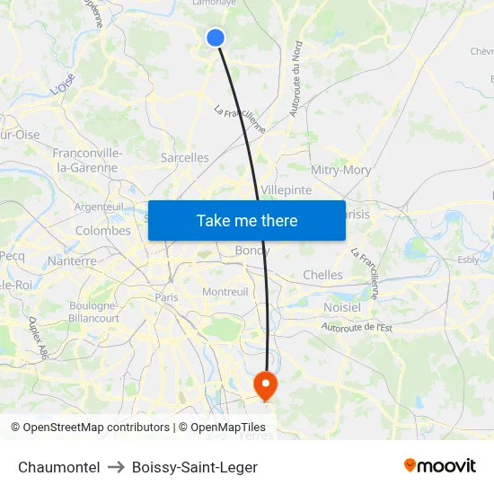 Chaumontel to Boissy-Saint-Leger map