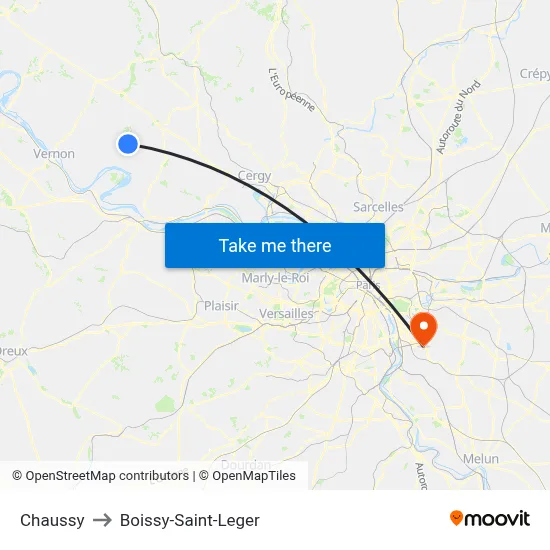 Chaussy to Boissy-Saint-Leger map
