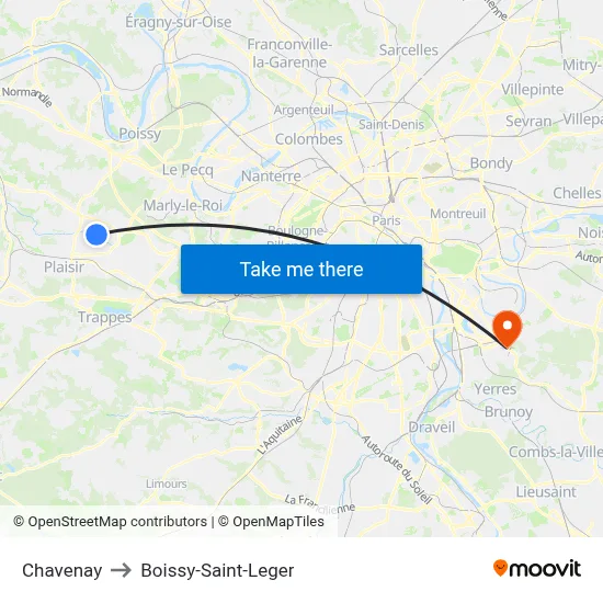 Chavenay to Boissy-Saint-Leger map