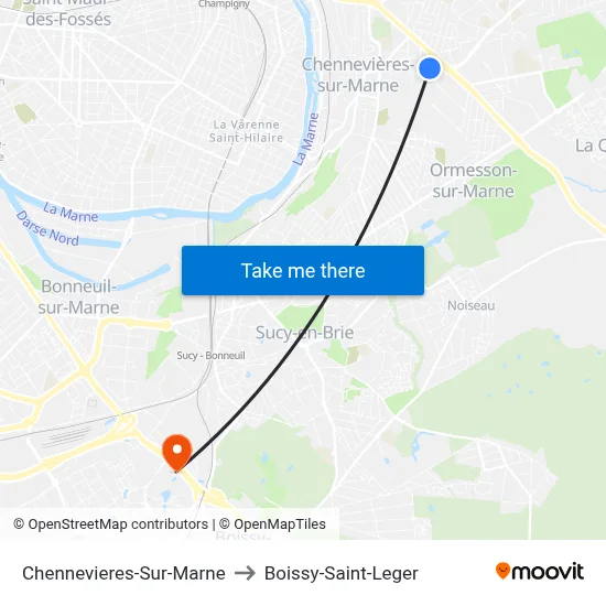 Chennevieres-Sur-Marne to Boissy-Saint-Leger map