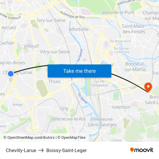 Chevilly-Larue to Boissy-Saint-Leger map