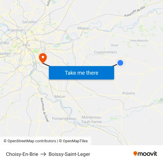 Choisy-En-Brie to Boissy-Saint-Leger map