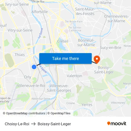 Choisy-Le-Roi to Boissy-Saint-Leger map
