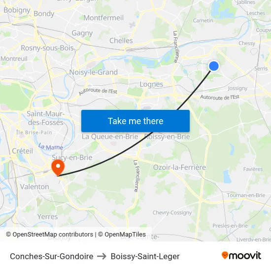 Conches-Sur-Gondoire to Boissy-Saint-Leger map