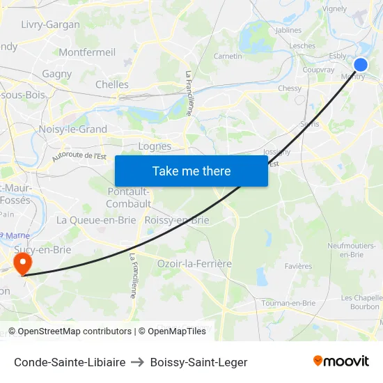 Conde-Sainte-Libiaire to Boissy-Saint-Leger map