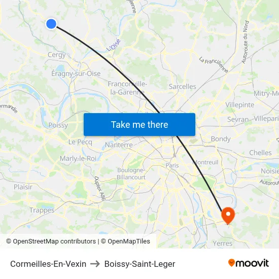 Cormeilles-En-Vexin to Boissy-Saint-Leger map