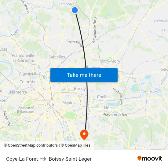 Coye-La-Foret to Boissy-Saint-Leger map