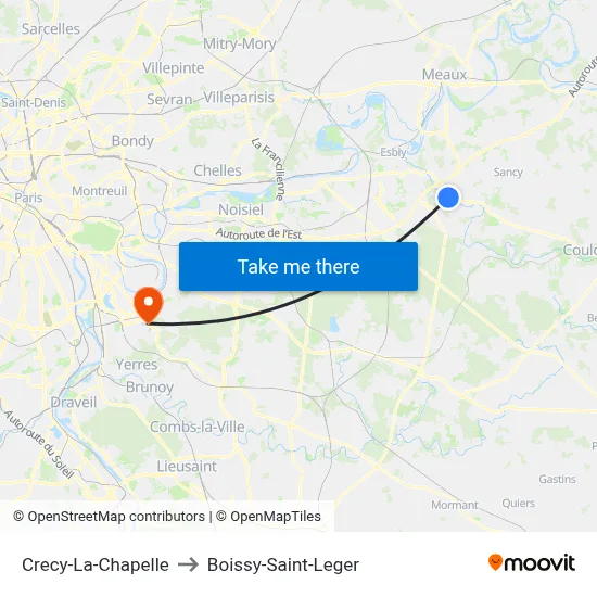 Crecy-La-Chapelle to Boissy-Saint-Leger map