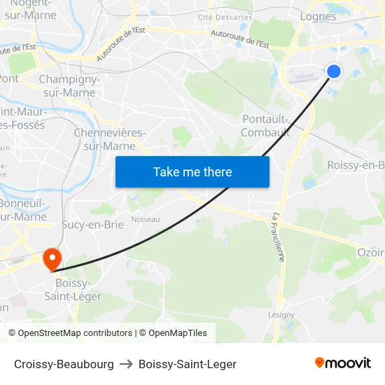 Croissy-Beaubourg to Boissy-Saint-Leger map