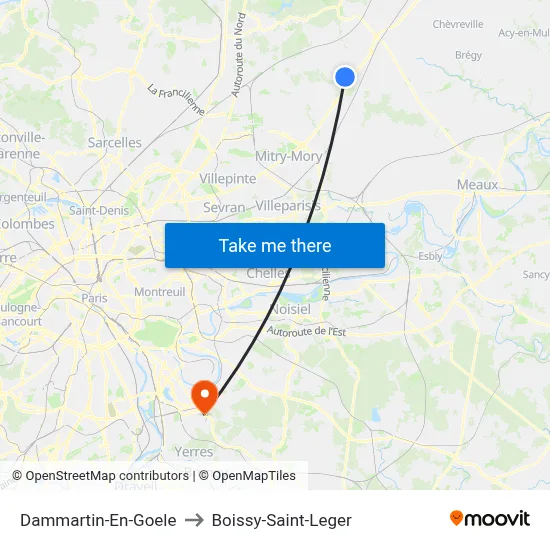 Dammartin-En-Goele to Boissy-Saint-Leger map