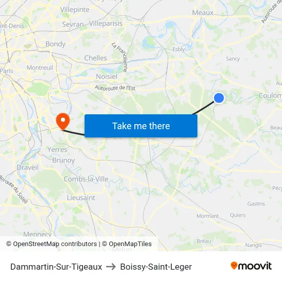 Dammartin-Sur-Tigeaux to Boissy-Saint-Leger map