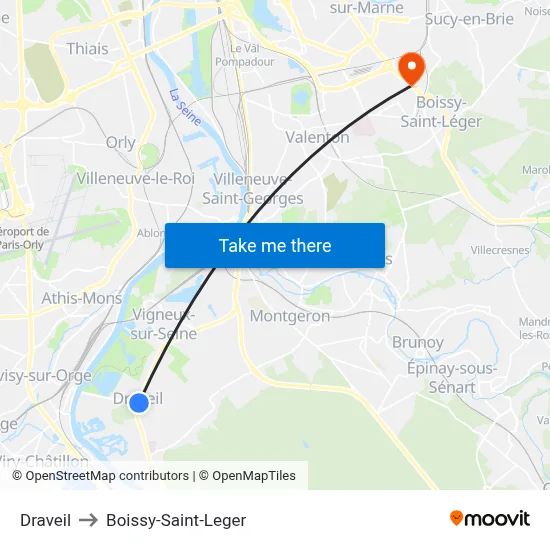 Draveil to Boissy-Saint-Leger map