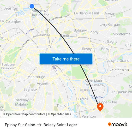 Epinay-Sur-Seine to Boissy-Saint-Leger map