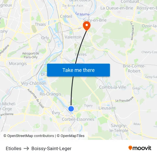 Etiolles to Boissy-Saint-Leger map