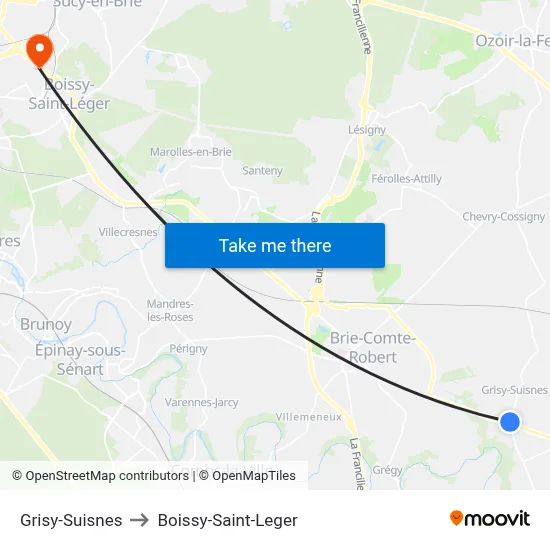 Grisy-Suisnes to Boissy-Saint-Leger map