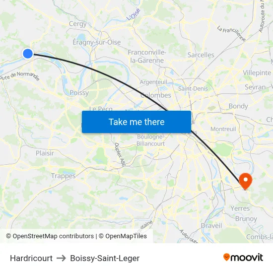 Hardricourt to Boissy-Saint-Leger map