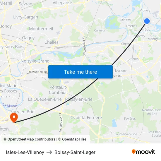 Isles-Les-Villenoy to Boissy-Saint-Leger map