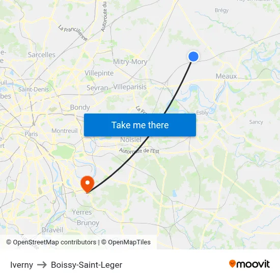 Iverny to Boissy-Saint-Leger map