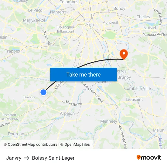 Janvry to Boissy-Saint-Leger map