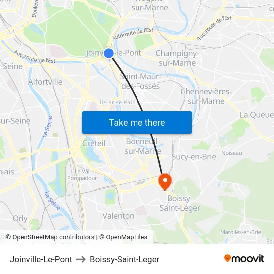 Joinville-Le-Pont to Boissy-Saint-Leger map
