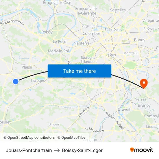 Jouars-Pontchartrain to Boissy-Saint-Leger map