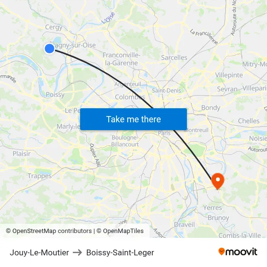 Jouy-Le-Moutier to Boissy-Saint-Leger map