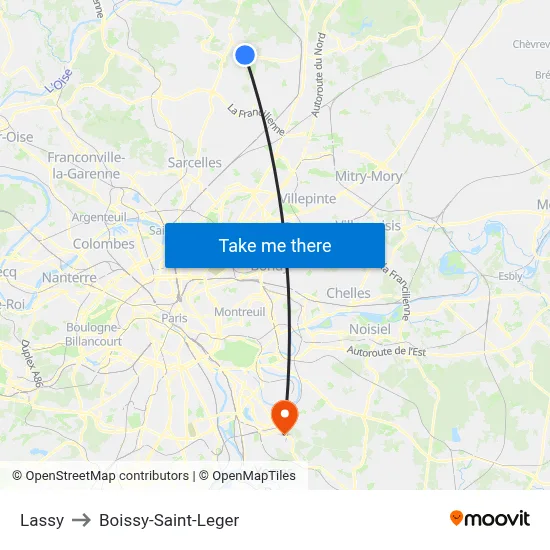 Lassy to Boissy-Saint-Leger map