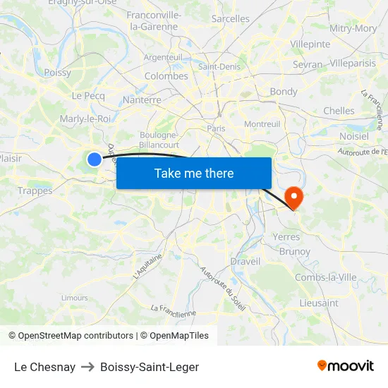 Le Chesnay to Boissy-Saint-Leger map