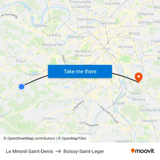 Le Mesnil-Saint-Denis to Boissy-Saint-Leger map