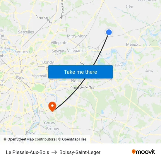 Le Plessis-Aux-Bois to Boissy-Saint-Leger map