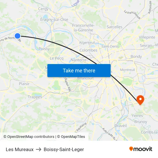 Les Mureaux to Boissy-Saint-Leger map