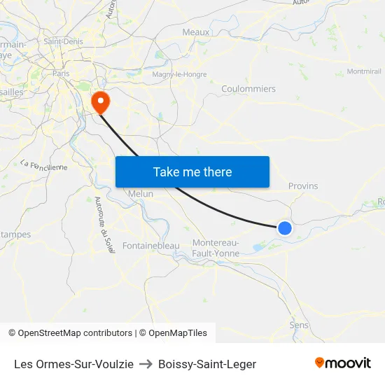 Les Ormes-Sur-Voulzie to Boissy-Saint-Leger map