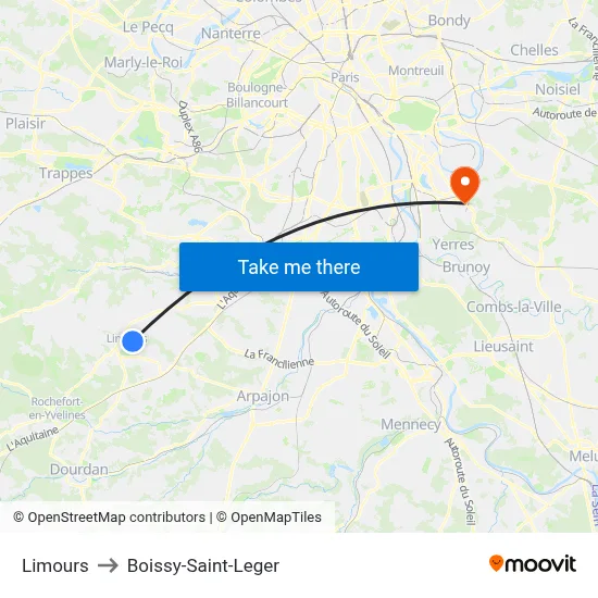 Limours to Boissy-Saint-Leger map