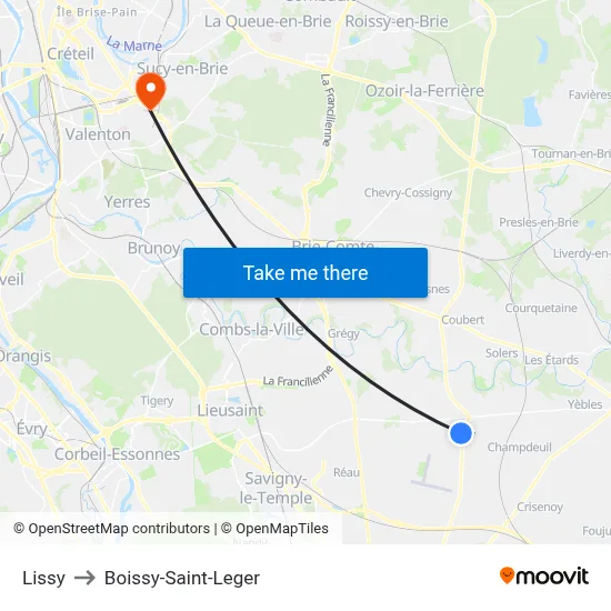 Lissy to Boissy-Saint-Leger map