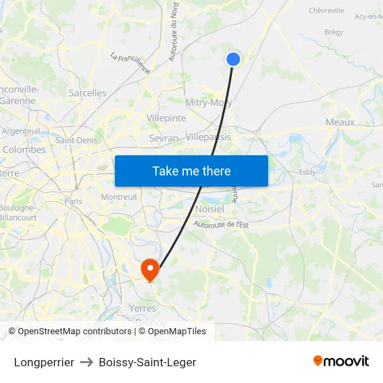 Longperrier to Boissy-Saint-Leger map