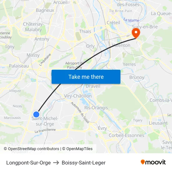 Longpont-Sur-Orge to Boissy-Saint-Leger map
