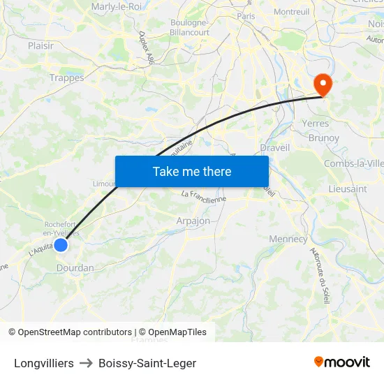 Longvilliers to Boissy-Saint-Leger map