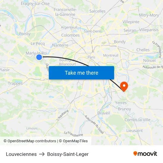 Louveciennes to Boissy-Saint-Leger map