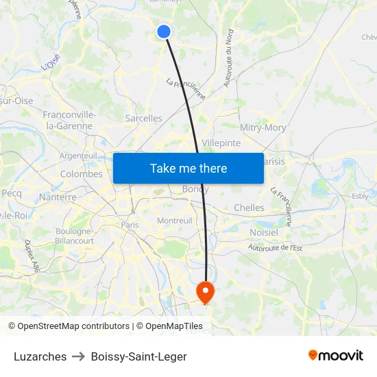 Luzarches to Boissy-Saint-Leger map