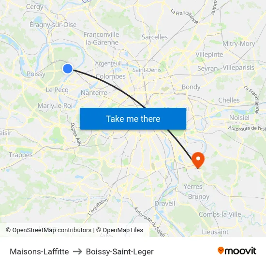 Maisons-Laffitte to Boissy-Saint-Leger map