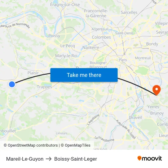 Mareil-Le-Guyon to Boissy-Saint-Leger map
