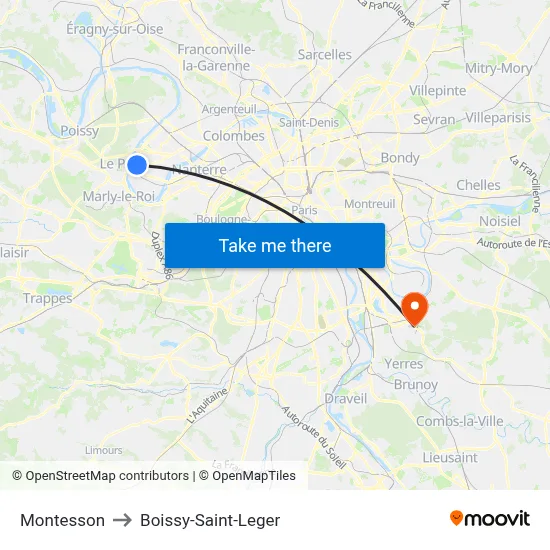 Montesson to Boissy-Saint-Leger map