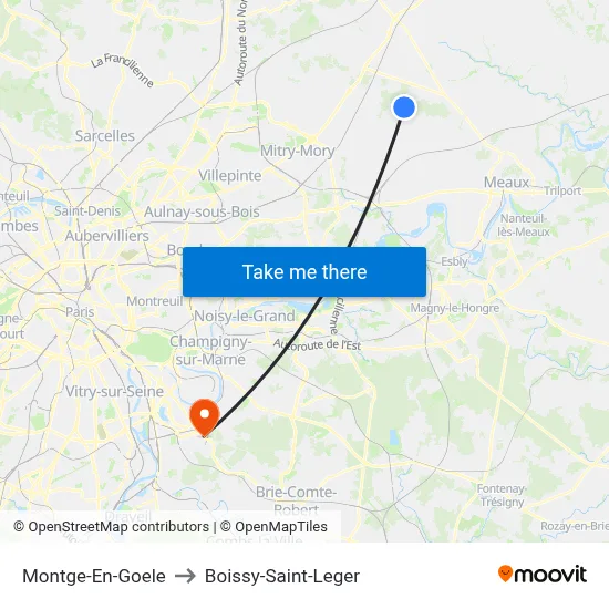 Montge-En-Goele to Boissy-Saint-Leger map