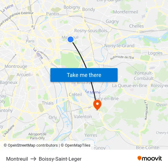 Montreuil to Boissy-Saint-Leger map