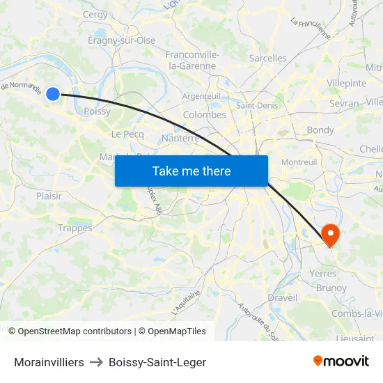 Morainvilliers to Boissy-Saint-Leger map