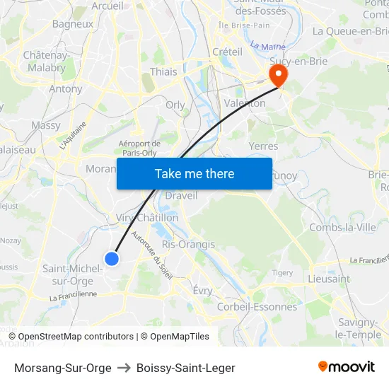 Morsang-Sur-Orge to Boissy-Saint-Leger map